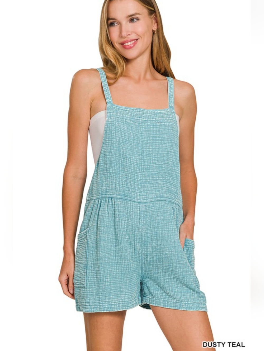 🩵 Dusty Teal Cotton Tie Back Romper